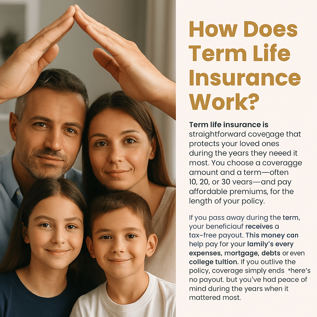 A realistic family smiling together under the protection of a large shield, symbolizing security and peace of mind from term life insurance by Crocker Financial LLC.
