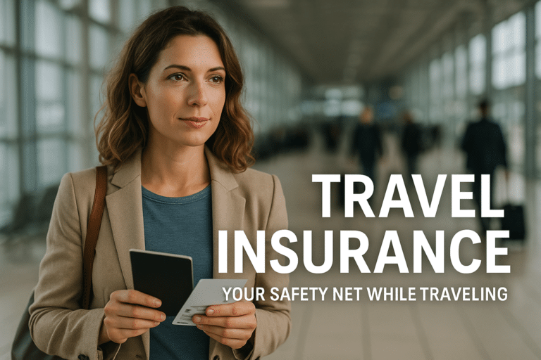 Get Insured: Top No-Exam Life Insurance Options 12 Confident woman holding a passport and boarding pass in an airport terminal, promoting travel insurance and safe travel.