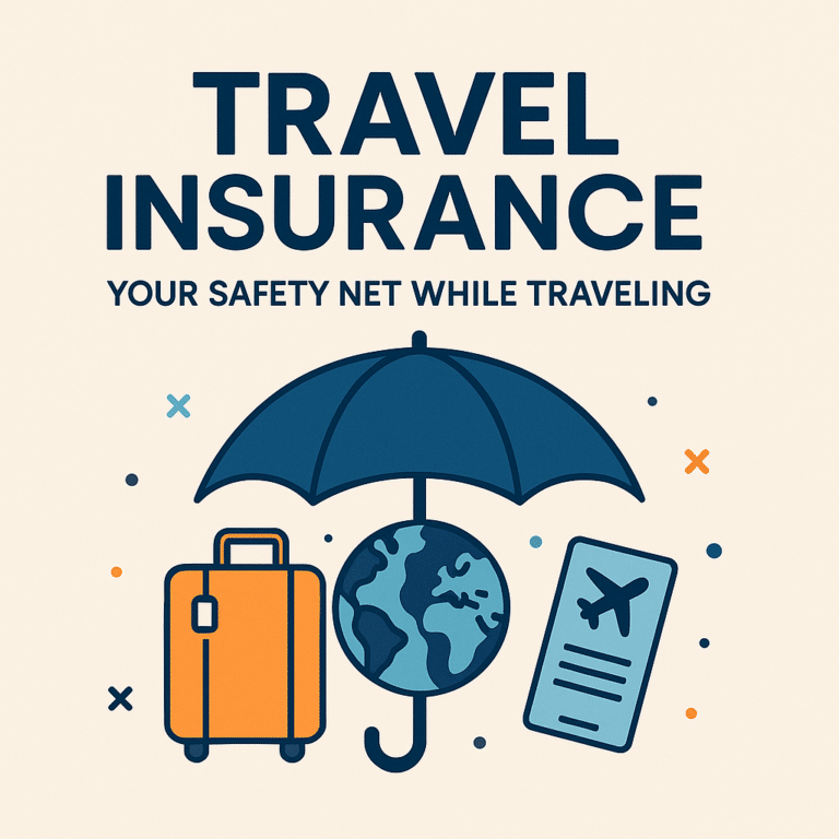 Get Insured: Top No-Exam Life Insurance Options 10 Illustration of a confident, diverse American family at the airport with luggage, travel documents, and an airplane in the background, symbolizing safe and stress-free travel thanks to travel insurance from Crocker Financial.
