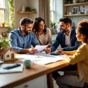 Trusted Crocker Financial advisor helping a diverse family with life insurance and mortgage protection planning at their kitchen table, creating multi-generational financial security