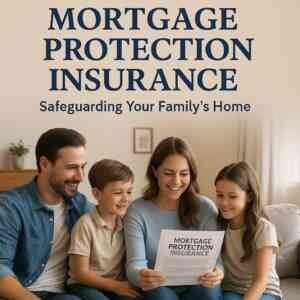 Family with young children discussing mortgage protection insurance in their living room.